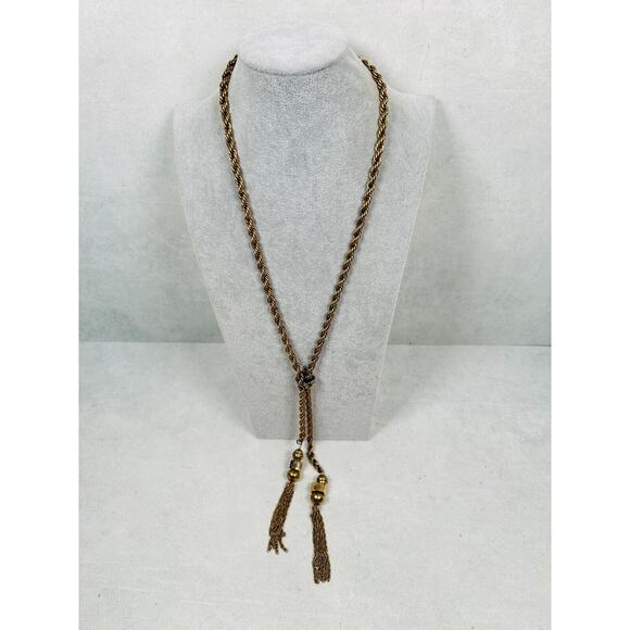 Chicos Necklace Tassel Twisted Chain Bronze Tone 48" Modernist Jewelry NWT - Picture 1 of 8
